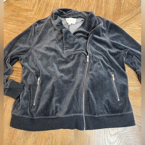 Turo by Vince Camuto velour grey asymmetrical zip sweatshirt jacket.